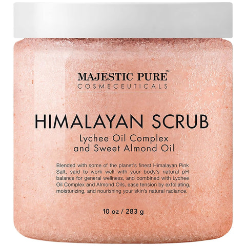 MAJESTIC PURE Himalayan Salt Body Scrub with Lychee Oil, Exfoliating Salt Scrub to Exfoliate & Moisturize Skin, Deep Cleansing