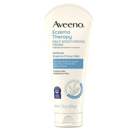 Aveeno Eczema Therapy Daily Moisturizing Cream for Sensitive Skin, Soothing Lotion with Colloidal Oatmeal for Dry, Itchy, and Irritated Skin, Steroid-Free and Fragrance-Free