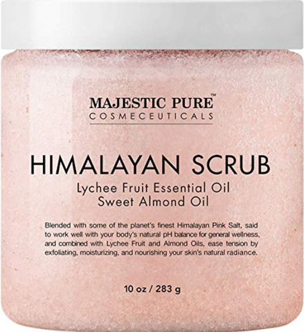 Majestic Pure Himalayan Salt Body Scrub with Lychee Essential Oil, All Natural Scrub to Exfoliate & Moisturize Skin