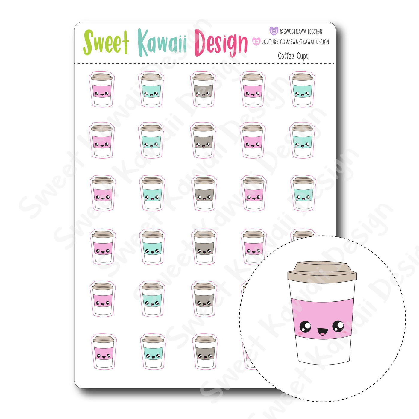 kawaii coffee cup stickers sweet kawaii design