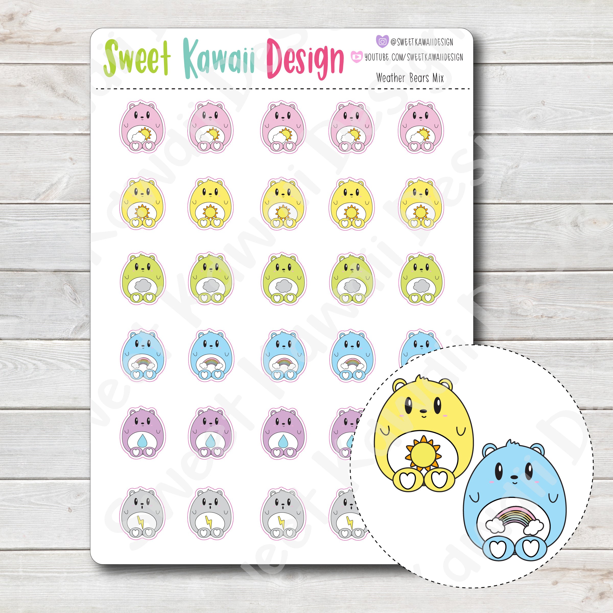 Download Kawaii Weather Bear Stickers Choose Your Sheet Sweet Kawaii Design