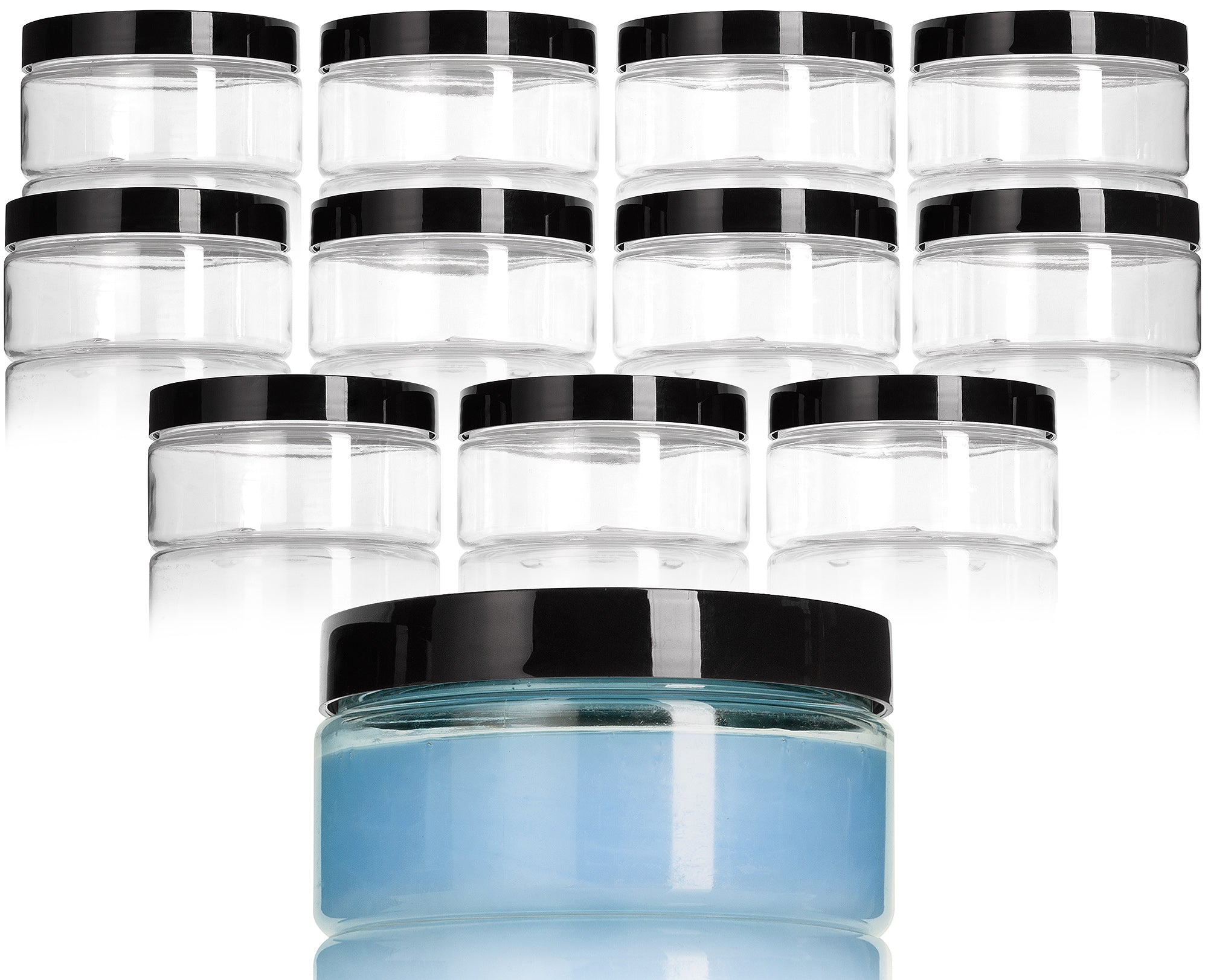 12 oz Clear Plastic Low Profile Jar with Black Foam Lined Lid (12 Pack)