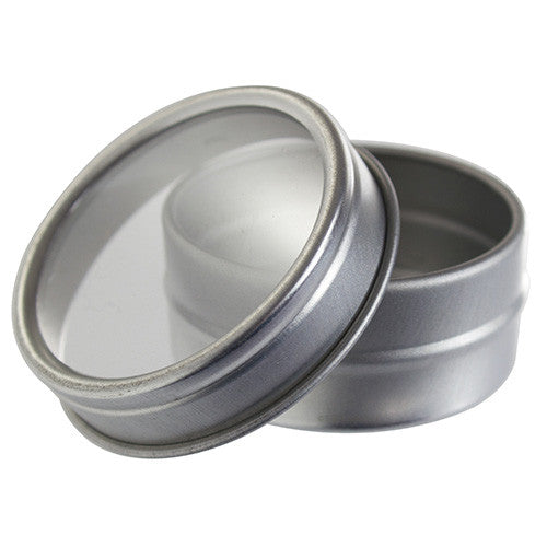 round tin containers with clear lids