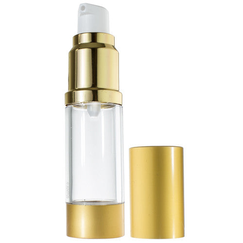 Download Refillable Airless Pump Bottle in Gold - .5 oz / 15 ml