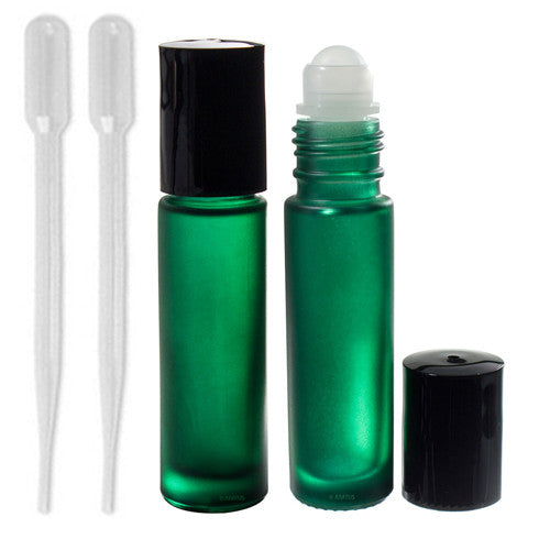 Download Frosted Green Glass Roll On Bottle with Roll On Applicator - .33 oz / 10 ml
