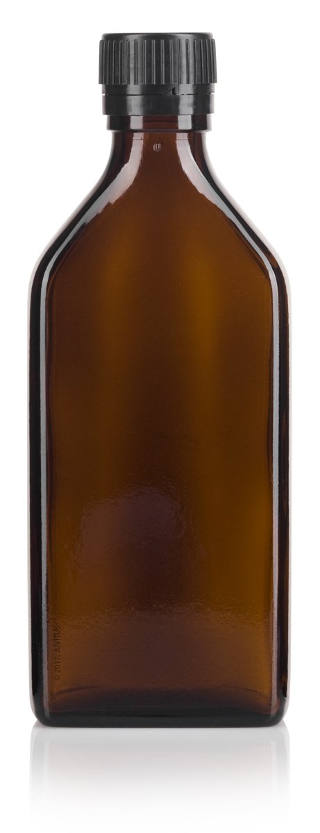 Download Amber Glass Flask Bottle With Tamper Sealed Black Ribbed Lid 8 Oz 250 Ml