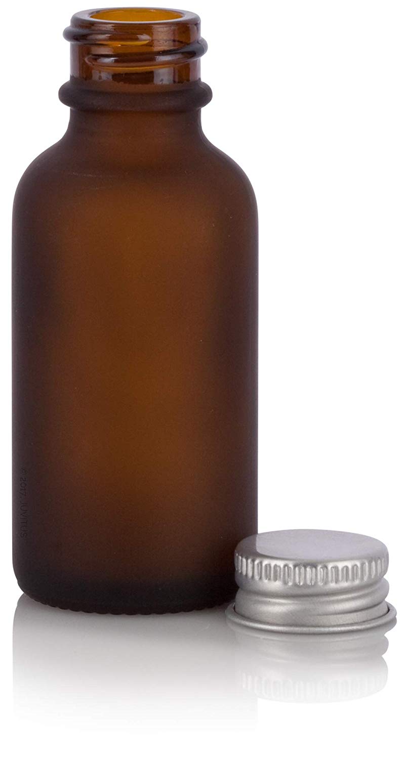 Download Frosted Amber Glass Boston Round Screw Bottle with Silver Metal Cap - 1 oz / 30 ml