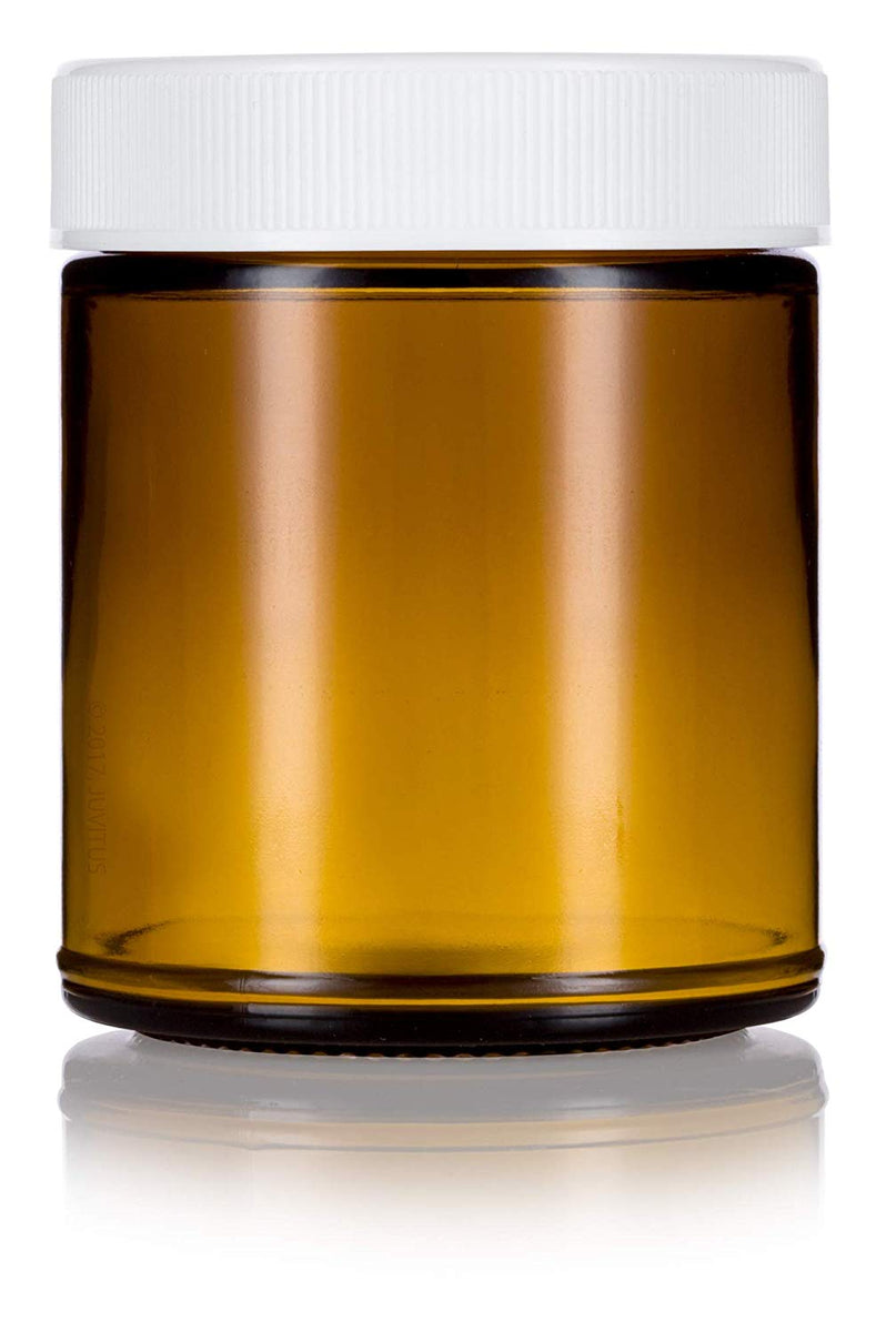 Download Glass Jar in Amber with White Ribbed Lid - 9 oz / 270 ml