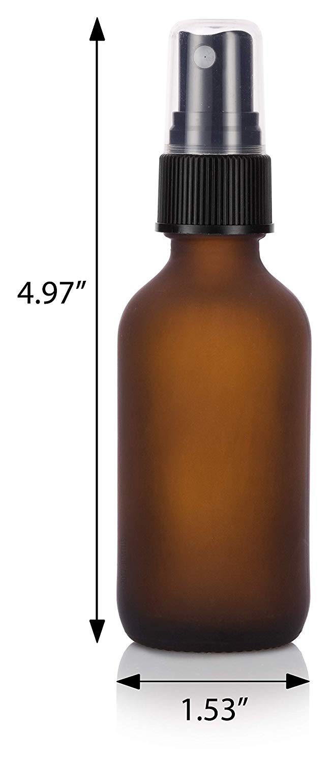 Download Frosted Amber Glass Boston Round Fine Mist Spray Bottle with Black Sprayer - 2 oz / 60 ml