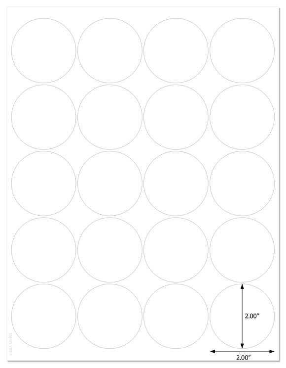 Standard White Matte Round Labels, 2 Inch Diameter, with Downloadable