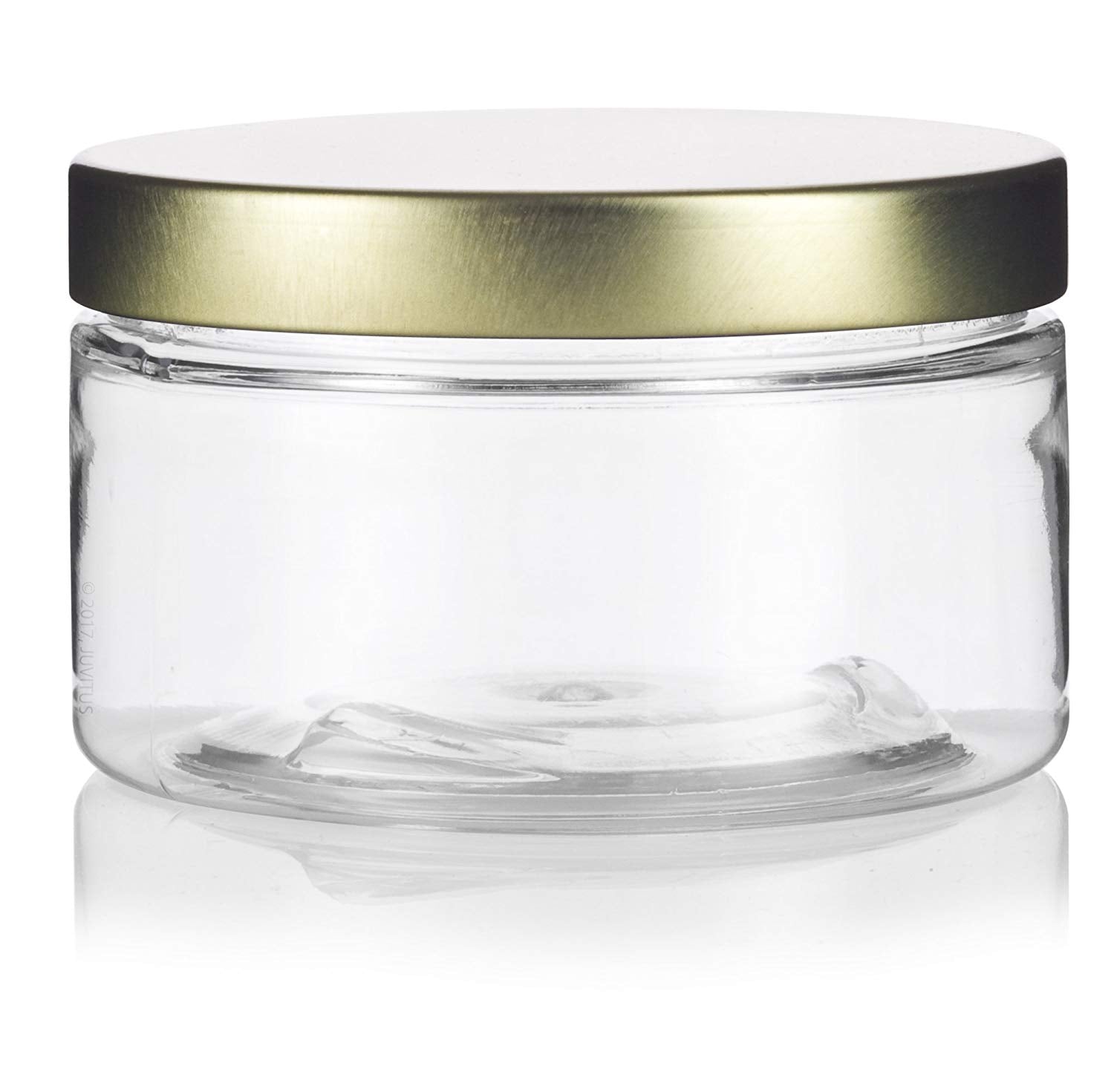 Plastic Low Profile Jar in Clear with Gold Metal Foam Lined Lid - 4 oz