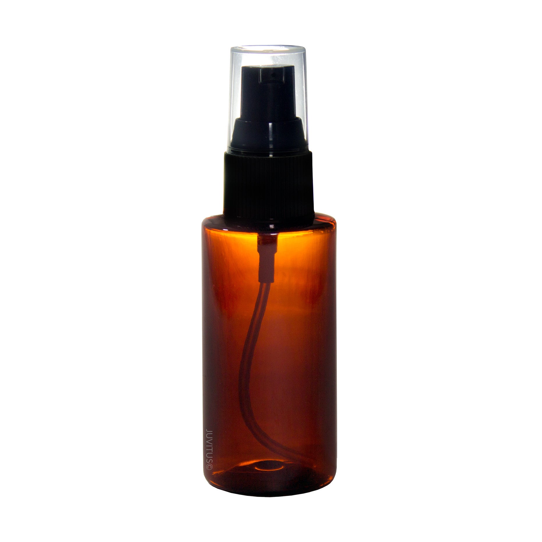 Amber Plastic Cylinder Bottle with Black Treatment Pump - 1.7 oz / 50 ml