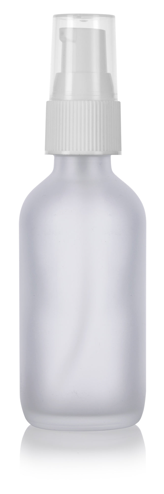 Download Frosted Clear Glass Boston Round Treatment Pump Bottle with White Top - 2 oz / 60 ml