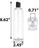 Clear Plastic PET Slim Cosmo Round Bottle (BPA Free) with Black Disc Cap (12 Pack)