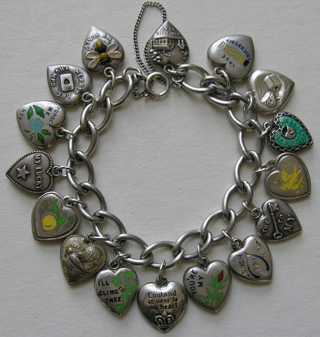 Sterling Silver Charm Bracelet with 15 Puffy Heart Charms, Including a -  Ruby Lane