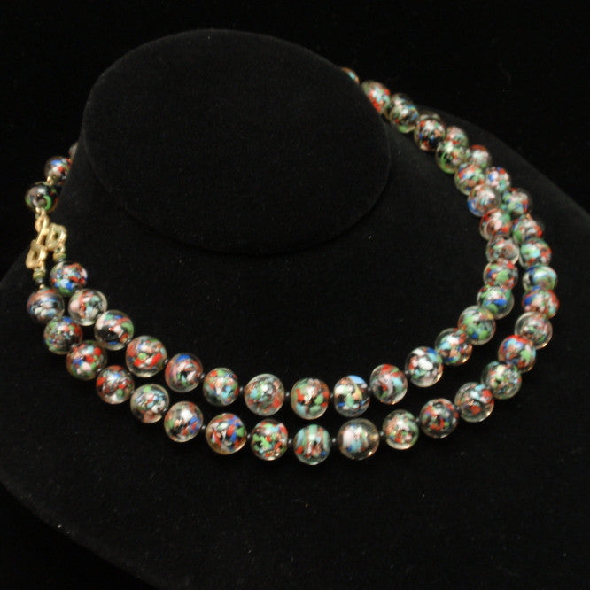 Sommerso & Aventurine Glass Beads Double Strand Necklace Vintage ...