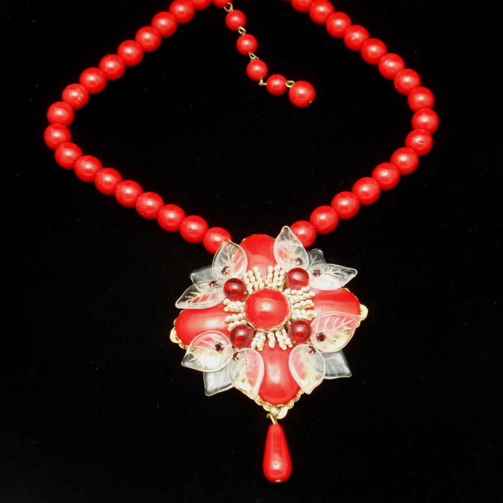 Stanley Hagler N.Y.C Necklace Vintage Red Showy Flower – World of ...