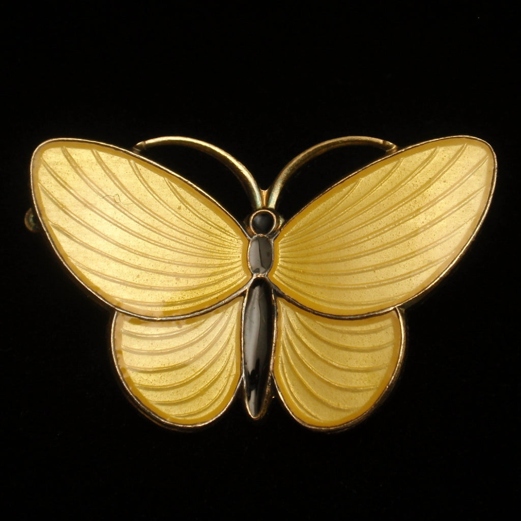 Yellow Butterfly Pin Sterling Silver Enamel Aksel Holmsen Norway