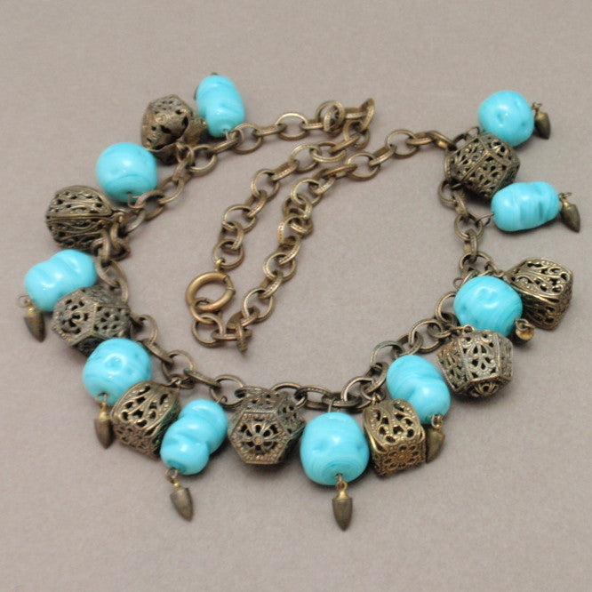 Glass Beads & Filigree Lanterns Vintage Fringe Necklace – World of ...