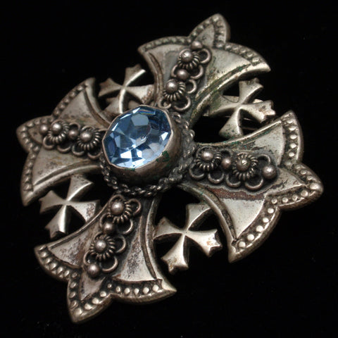 Jerusalem Cross Brooch Pin Pendant 900 Silver Blue Stone – World of ...