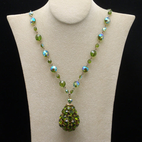 Olivine Aurora Borealis Rhinsetones Necklace Vintage AB Crystals ...