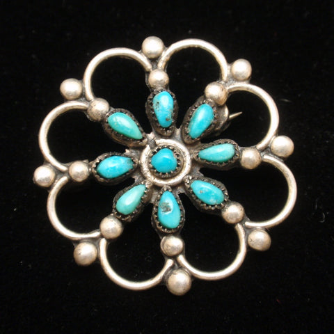 Turquoise Sterling Silver Pin Vintage Petit Point American Southwest ...