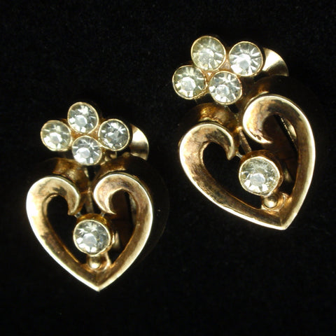 Trifari Heart Shaped Earrings Rhinestones Vintage Clips – World of ...