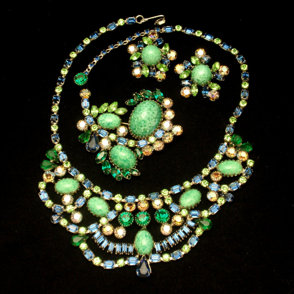 Necklace Pin Earrings Set Blue Greens – World of Eccentricity & Charm