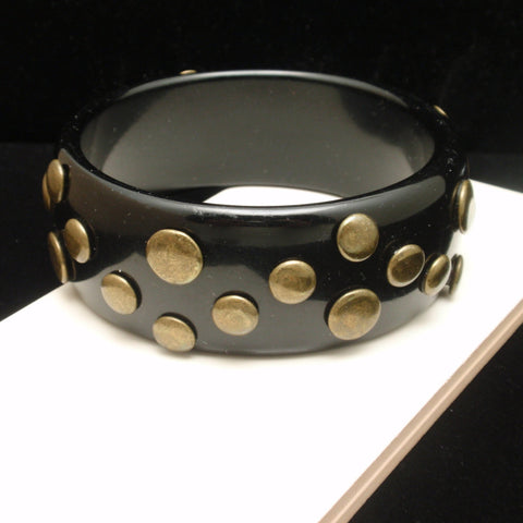 Brass Studded Black Plastic Bracelet Vintage 8 – World of