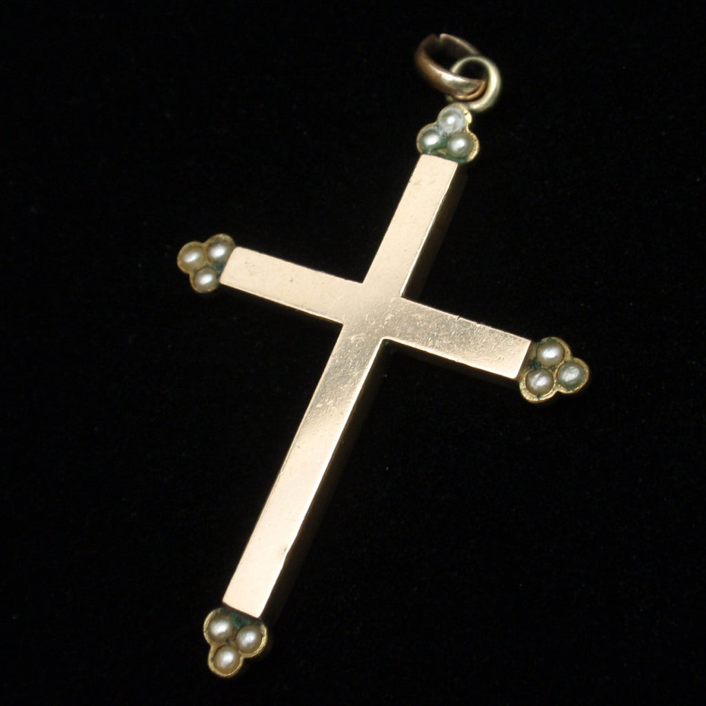 Cross Pendant Antique Gold Filled Pearls Tips Engraved on Reverse ...