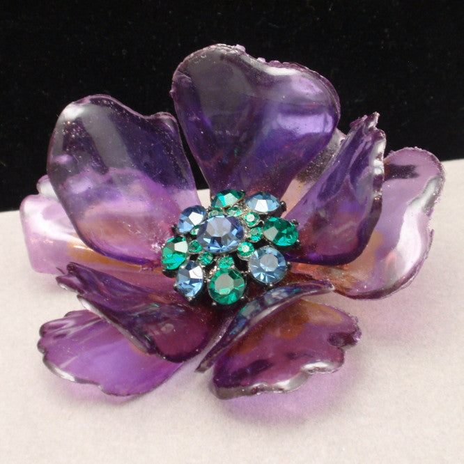 Purple Flower Pin Large Dimensional Rhinestones Brooch Vintage – World ...