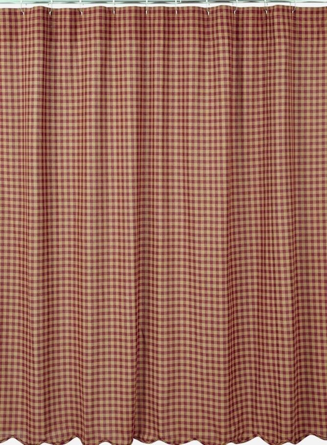 VHC Shower Curtain Burgundy Check Scalloped 72