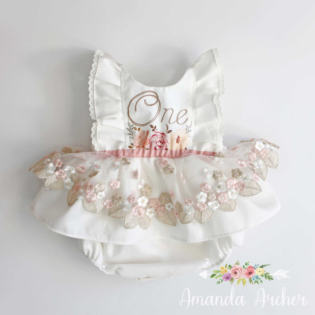 Blush Gold 1st Birthday Keepsake Romper Amanda Archer