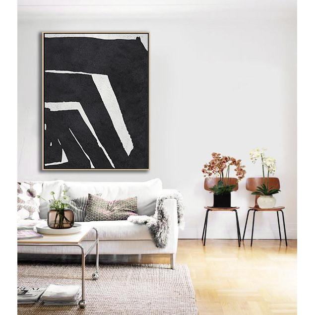 Hand-painted black and white Minimal painting on canvas – CZ Art Design