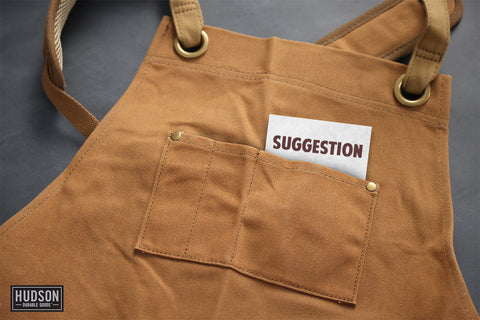 apron with suggestion card in pocket