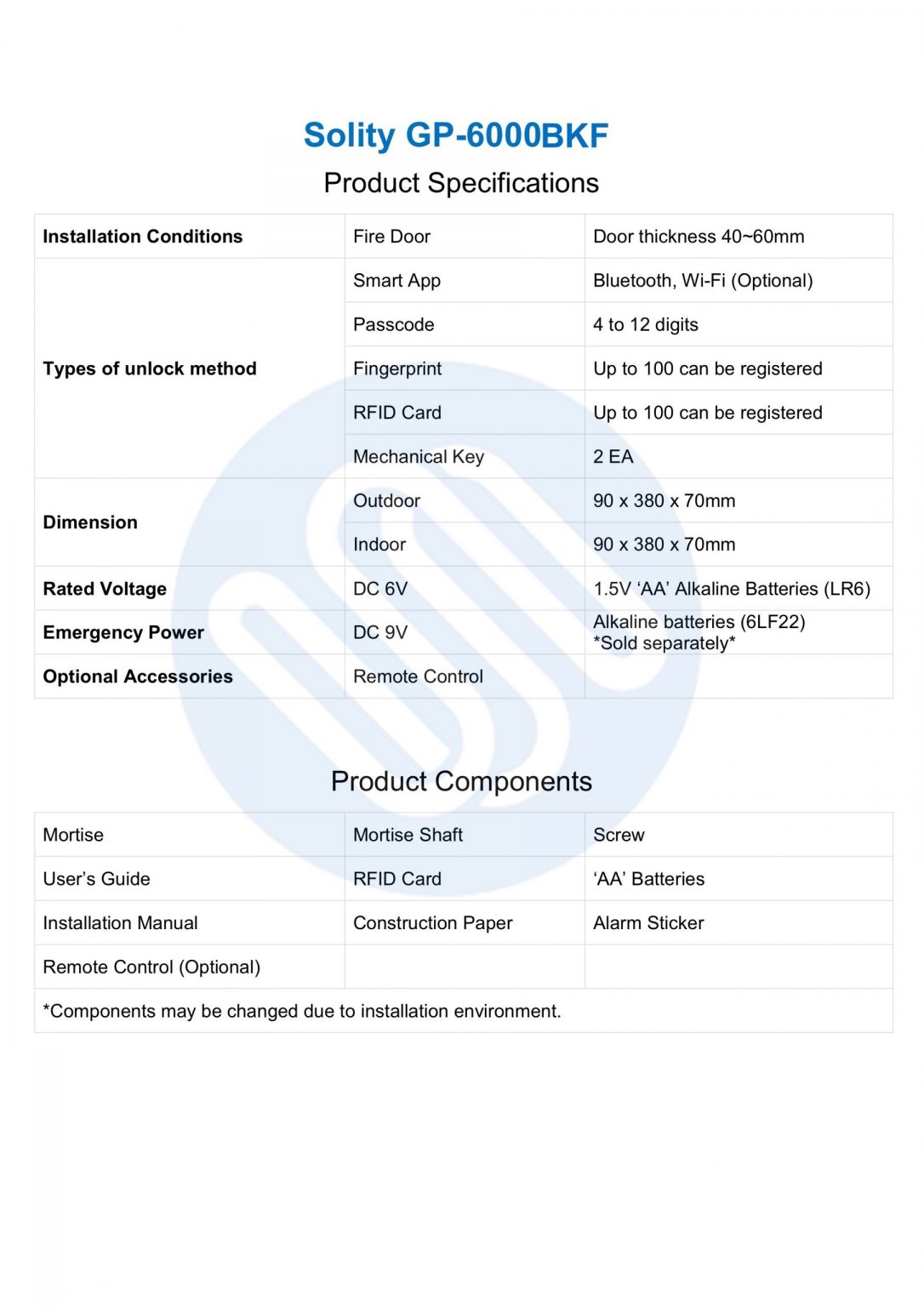 Solity GP6000 Specifications