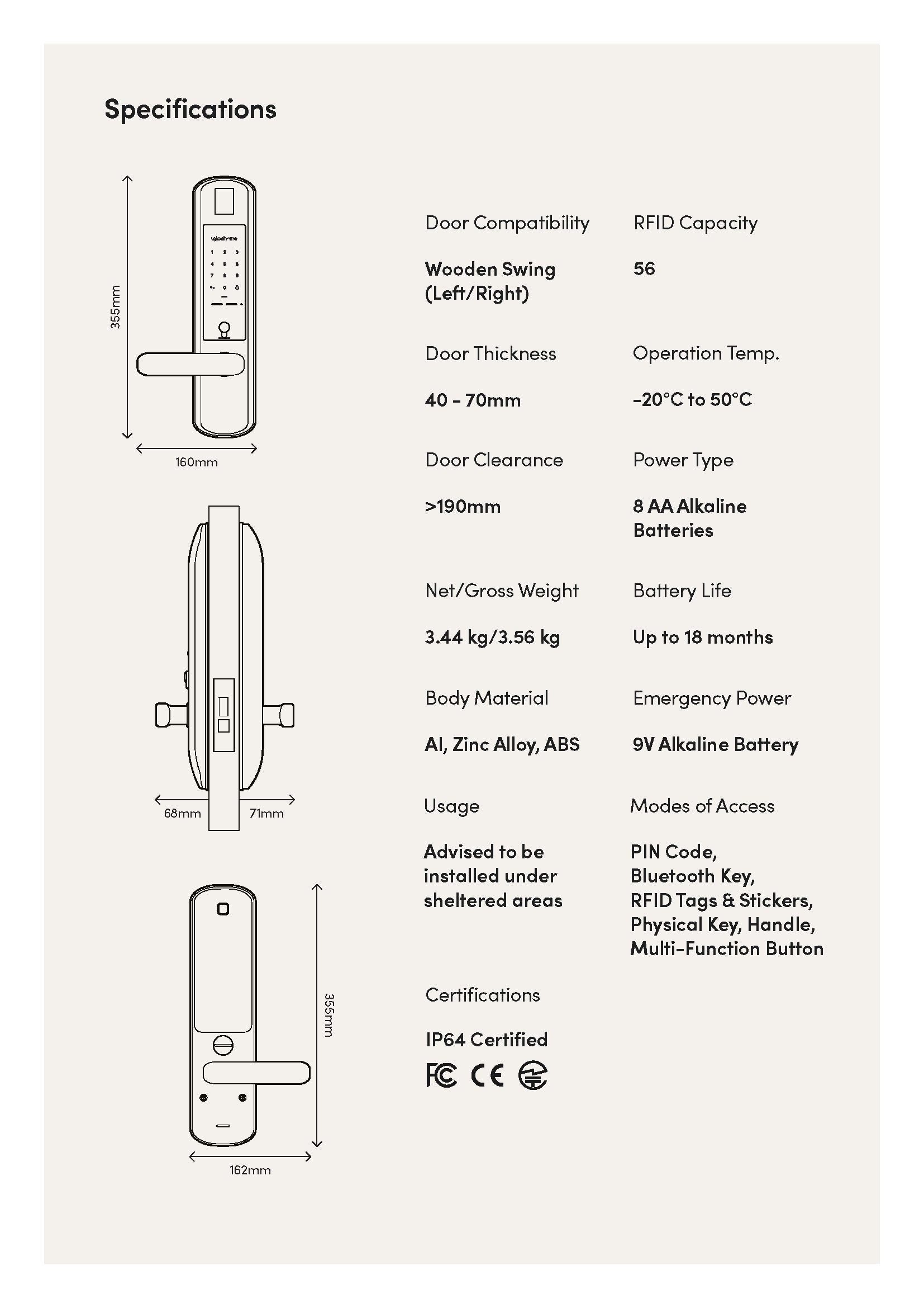 Igloohome Mortise 2 Digital Lock Specifications - AN DIGITAL LOCK