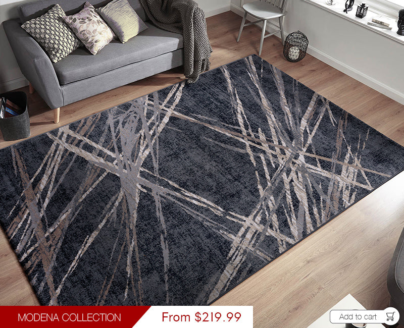 Modena Collection Modern Floor Rugs Black MOD04