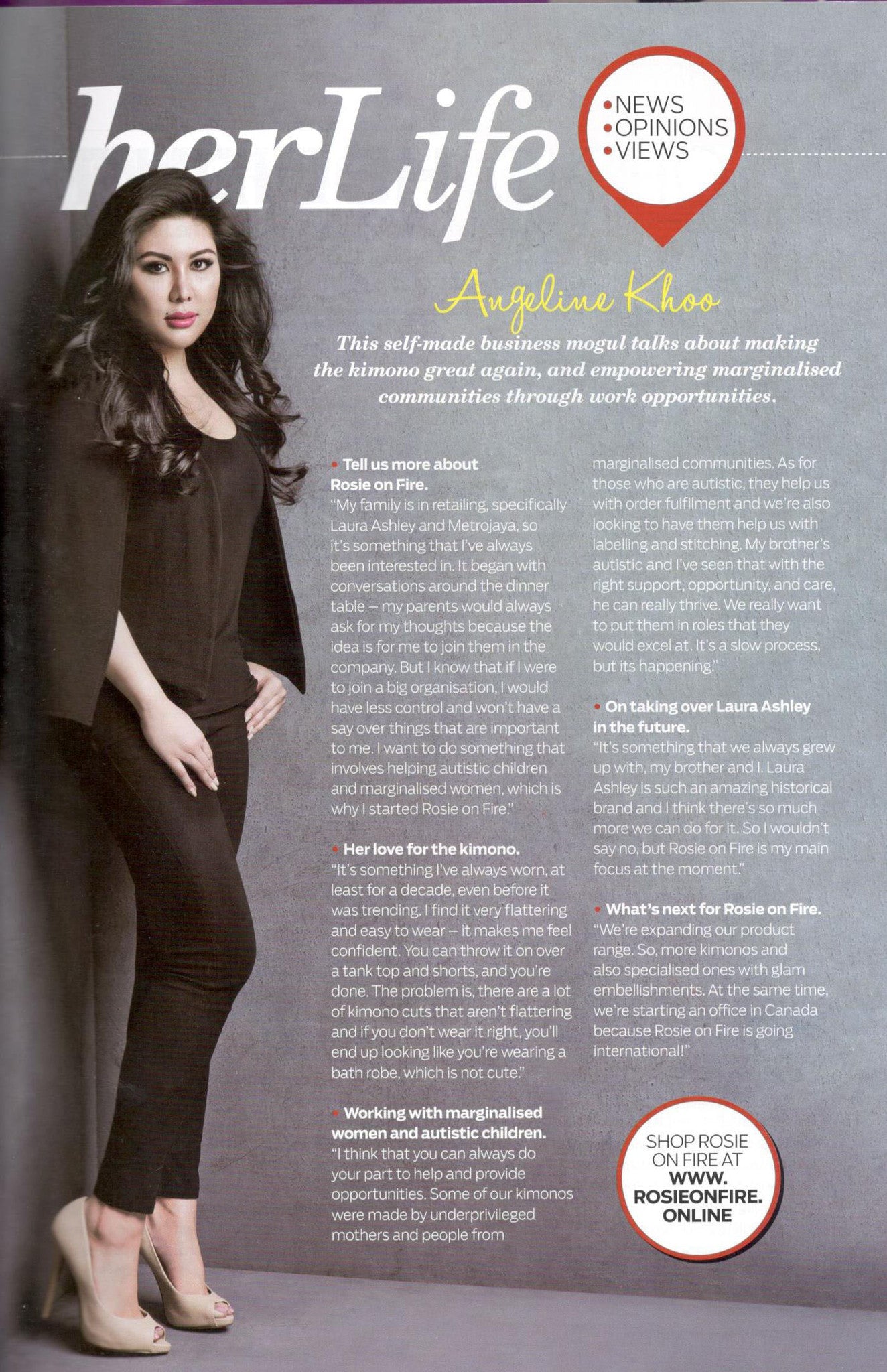 Angeline featured in Her World March 2017