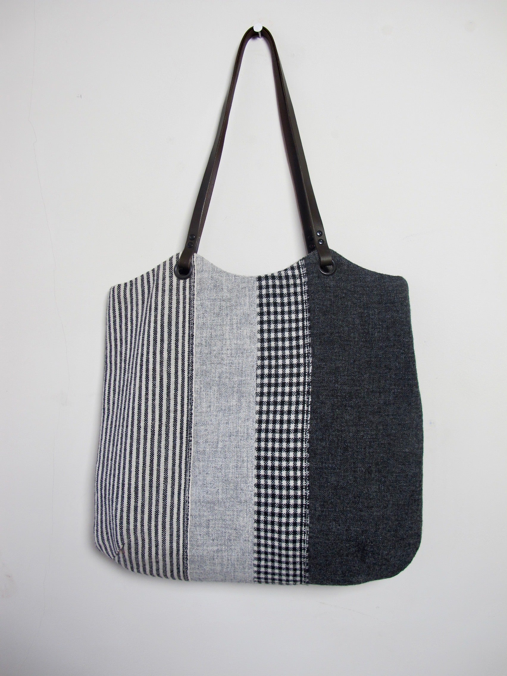Patchwork Tote Bag - grey stripe I | THE WELSH GIRL