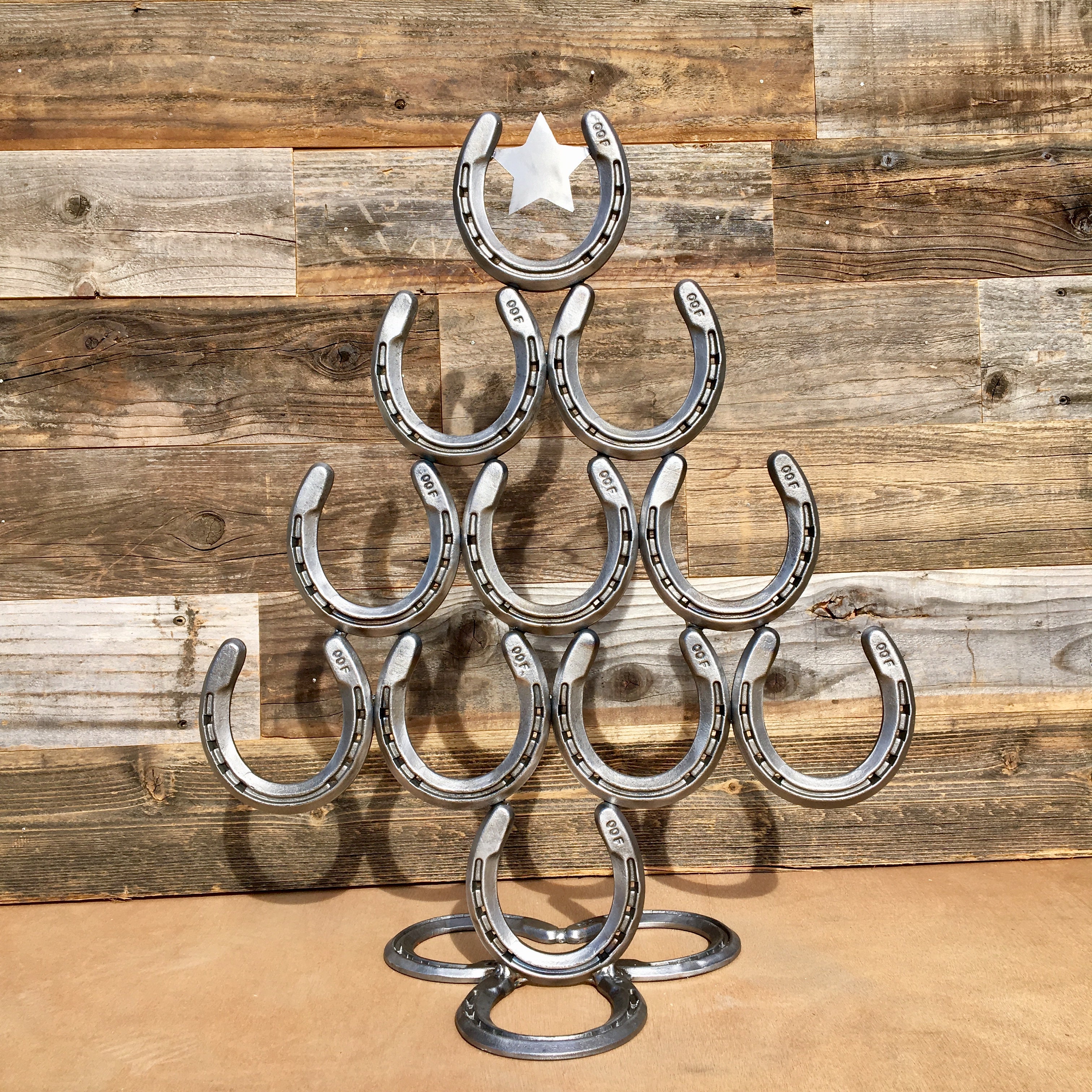 Rustic Horseshoe Christmas Tree with Star and Ornaments - Catch the lu