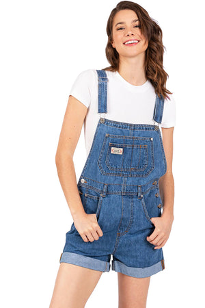 Lana Roux Womens Relaxed Fit Oversized Boyfriend Jean Short Overalls - Pink Ice