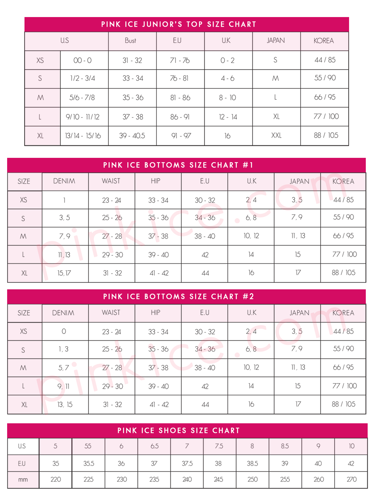 Pink Vs Size Chart