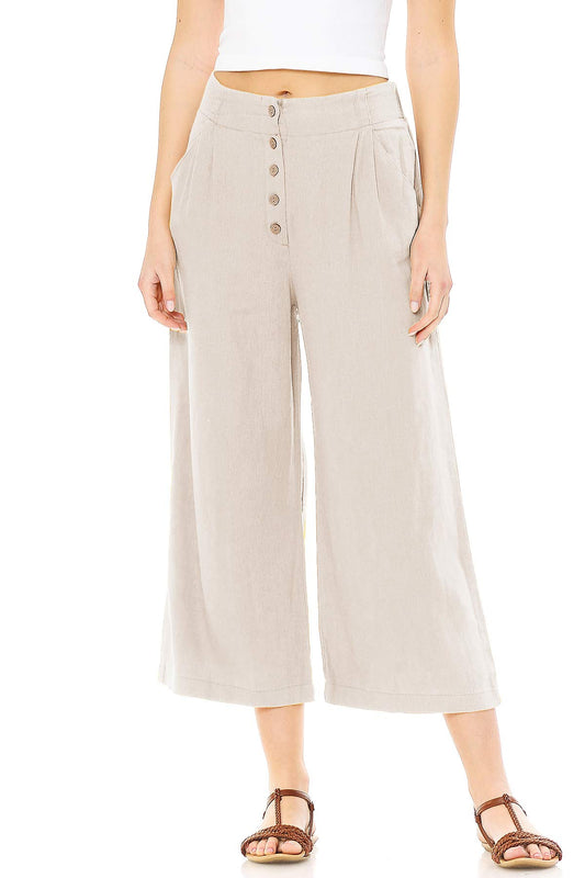 Love Tree Women's Juniors High Rise Linen Joggers, Almond, Small