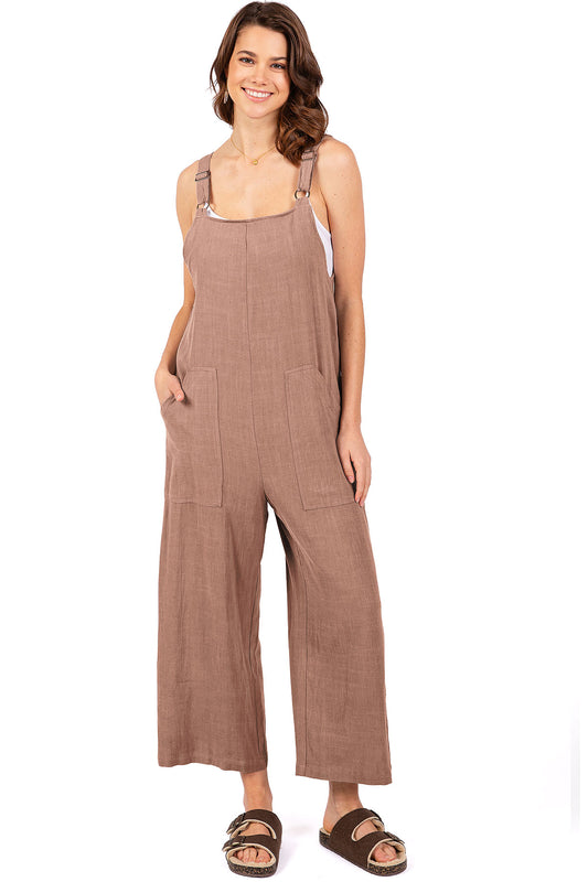 Lana Roux Aviator Relax Denim Utility Coverall Jumpsuit – Pink Ice