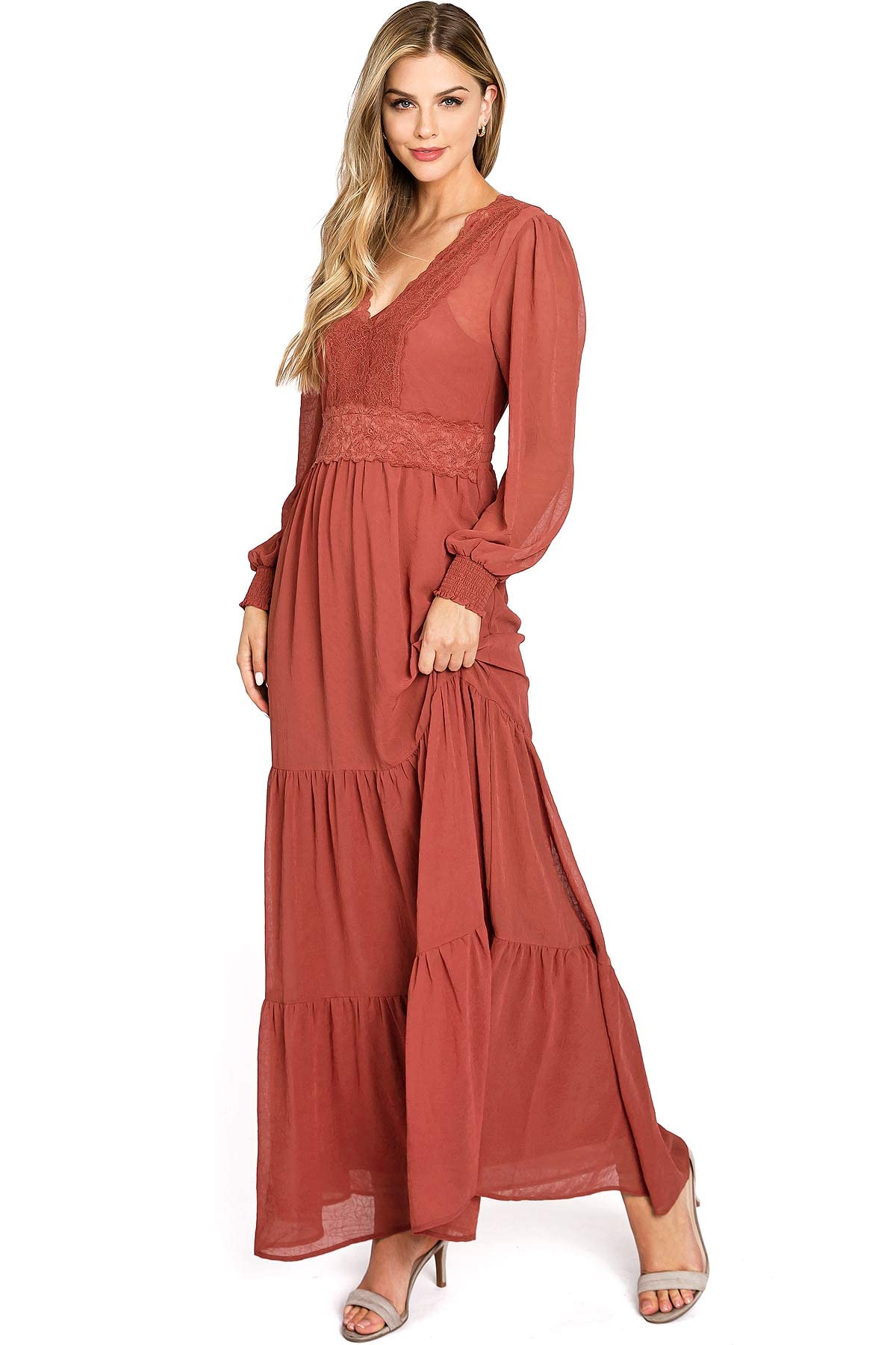 venice rust lace maxi dress