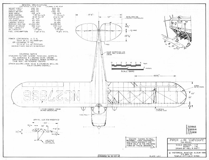 Piper j3 cub чертежи