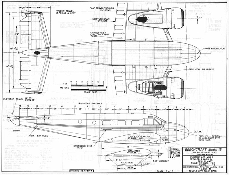 Drawing - Paul Matt - Beechcraft D-18S – RC Sport Flyer Store