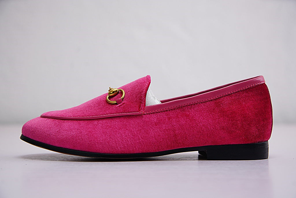 pink velvet gucci loafers