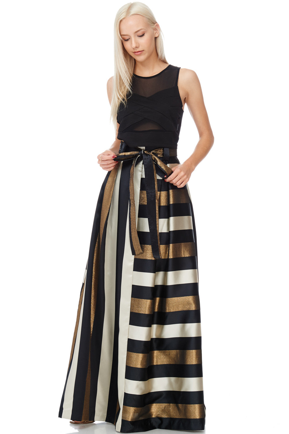 black and gold striped skirt